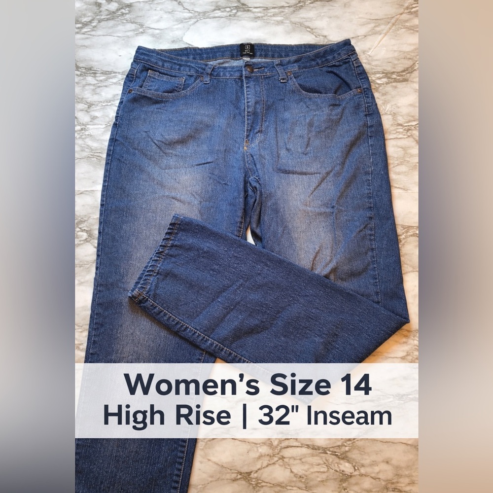 Sky Jeans Women’s Size 14 High Rise Straight Leg Blue Denim Long Inseam